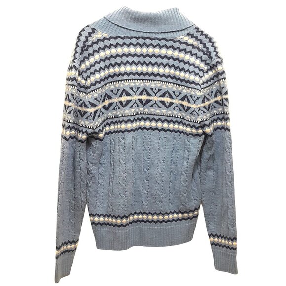 Vintage 90s Jantzen Cableknit Geometric Shawl Collar Sz Medium Grandpa Cardigan - Picture 2 of 8